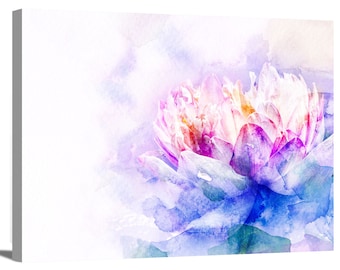 Beautiful Lotus Watercolor Abstract Painting Flower Floral & Botanical Zen Meditation Wrapped Canvas Wall Art Office Decor Home Decoration