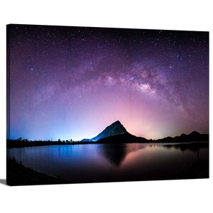 Purple Galaxy Milky Way Night Landscape Mountain Scenery Photograph Astronomy Wrapped Canvas Print Wall Art Office Decor Home Decor