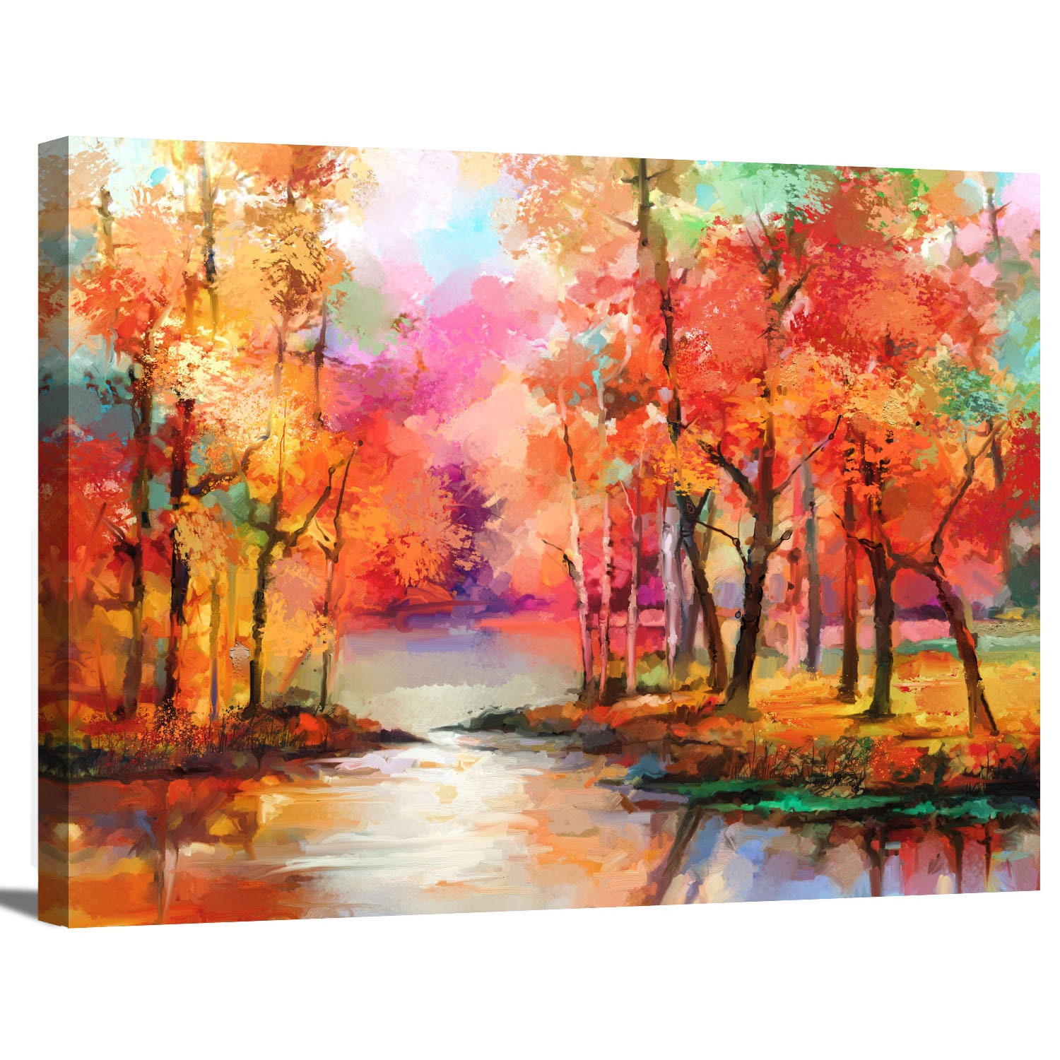 Original Acrylic Painting on Small Canvas Colorful Landscape Wall Art  Sunset Mountain, Pine Trees, Spring Flowers Aesthetic Room Decor -   Hong