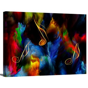 Colorful Modern Abstract Musical Notes Smoky Background Music Painting Wall Art For Musician Singer Pianist Guitar Learning Center Decor