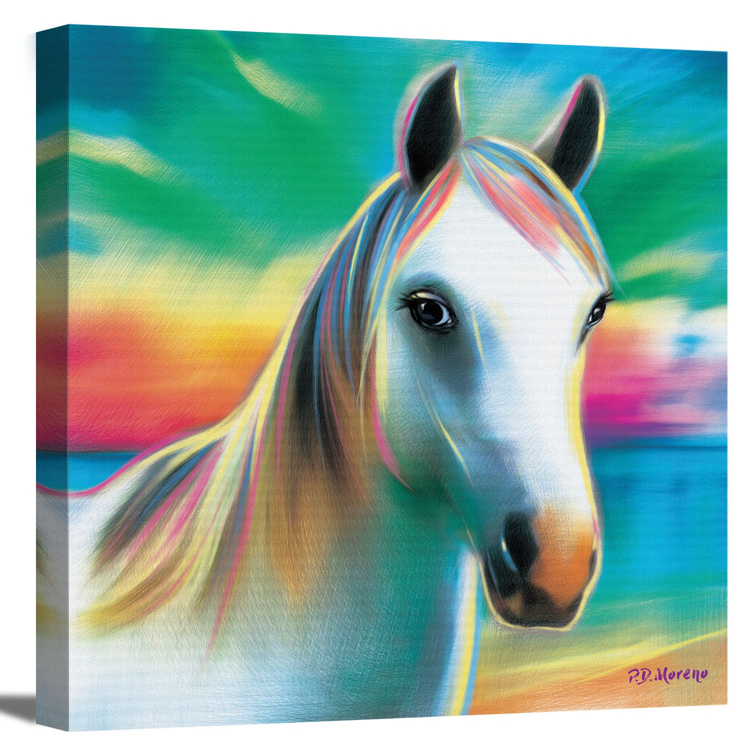 white horse with rainbow background by p.d. moreno animal etsy white horse with rainbow