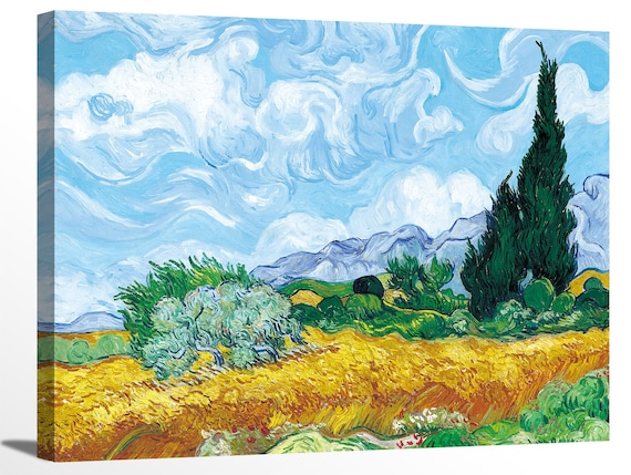 Wheat Field with Cypresses by Vincent Van Gogh Famous Oil Painting Artwork Framed Canvas Print Wall Art Office Decor Home Decorations