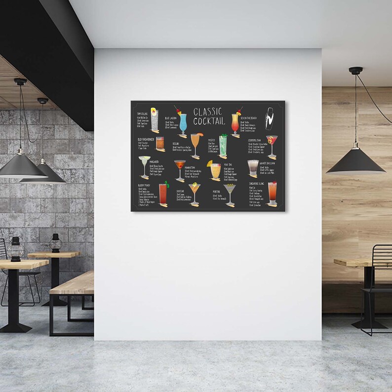 Classic Cocktail Recipe Wall Art for Bar Pub Club Restaurant Etsy