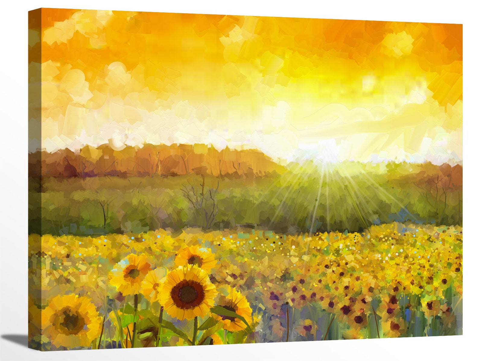 Sunflower Blossom Oil Painting Print Sunset Landscape Nature Etsy