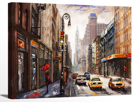 Street View of New York City USA Cityscape Oil Painting Print