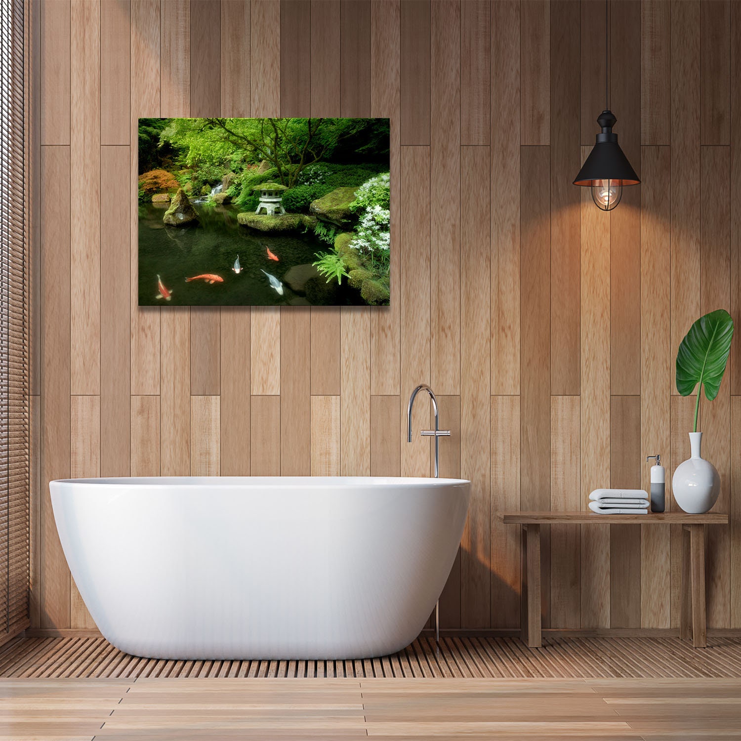 Koi Fish in Pond With Japanese Lantern and Waterfalls by - Etsy