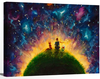 The Little Prince Oil Painting Print Fox Red Rose Starry Sky Kids Children Artwork Framed Canvas Print For Nursery Decor Home Decoration