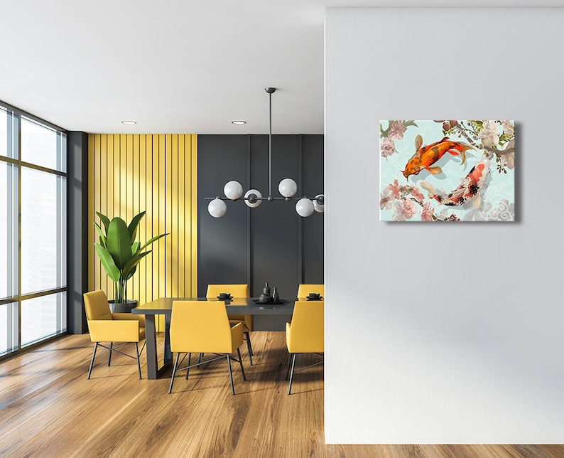 Large Wall Art KOI FISH Painting Asian Feng Shui Japanese Modern Home ...