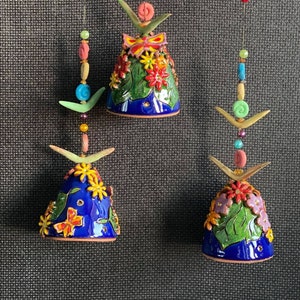 Garden decor Ceramic hanging bells with 3D flowers.Room Decor.Handmade.Unique wind chime bells | ceramic wind chime | original gift handmade