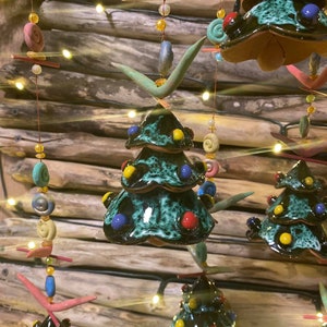 Ceramic CHRISTMAS TREE hanging bells.Room and Garden Decor.Handmade.Unique wind chime bells. Wind chime | wall hanging bells .Christmas gift