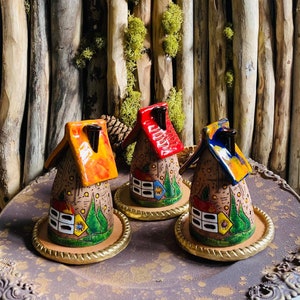 Ceramic house incense holder.Incense cone burner home decor .Handmade.Hand built pottery,fine craft ,clay incense holders.Unique ceramic image 2
