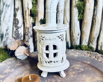 White ceramic candle holder Handmade, home decor "Oven" design. Unique home decorating gift, birthday gifts. Room  decorations ,table decor