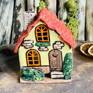 Tealight Candle Holder  .Original Handmade Ceramic House .Essential oil Diffusor  decor .Handmade.Ceramic house candle holder.Handmade.Clay