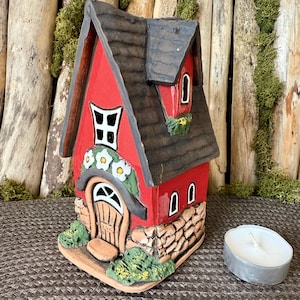 Tealight Candle Holder  .Original Handmade Ceramic House .Essential oil Diffusor  decor .Handmade.Ceramic house candle holder.Handmade.Clay