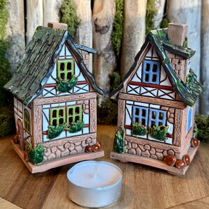 Tealight Candle Holder  .Original Handmade Ceramic House .Essential oil Diffusor  decor .Handmade.Ceramic house candle holder.Handmade.Clay