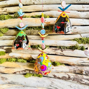 Ceramic hanging bell with cat. Room and Garden Decor.Handmade.Unique wind chime bells | ceramic wind chime | wall hanging bells | ceram.
