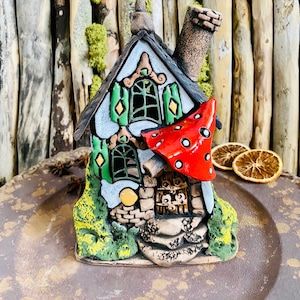 Tealight Candle Holder  .Original Handmade Ceramic House .Essential oil Diffusor  decor .Handmade.Ceramic house candle holder.Handmade.Clay