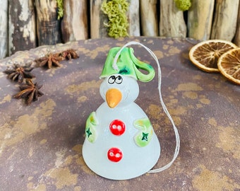 Christmas Snowman ceramic bell. Room and Garden Decoration.Handmade.Christmas bells ornaments.Christmas tree toy.Home decor gift.Handmade