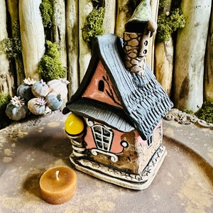 Tealight Candle Holder  .Original Handmade Ceramic House .Essential oil Diffusor  decor .Handmade.Ceramic house candle holder.Handmade.Clay