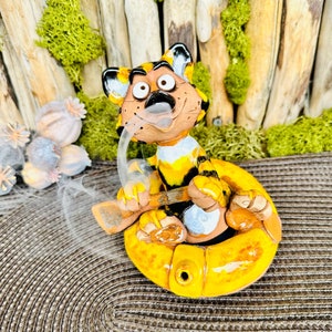 Cat in boat Figurine ceramic incense cone burner.Unique gift.Home Decor.Handmade.Incense holders.Home fragrances original gift.Pottery art