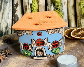 Original -Unique Candle handmade Ceramic  house .Handmade Ceramic Tealight Candle Holder .Home,table Decoration.Unique gift.Clay.Pottery art