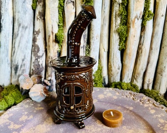 Handmade Ceramic Oven Candle Holder, Dark Brown Home Decor