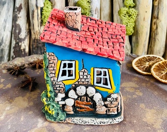 Original -Unique Candle handmade Ceramic  house .Handmade Ceramic Tealight Candle Holder .Home,table .Decoration Essential oil Diffusor