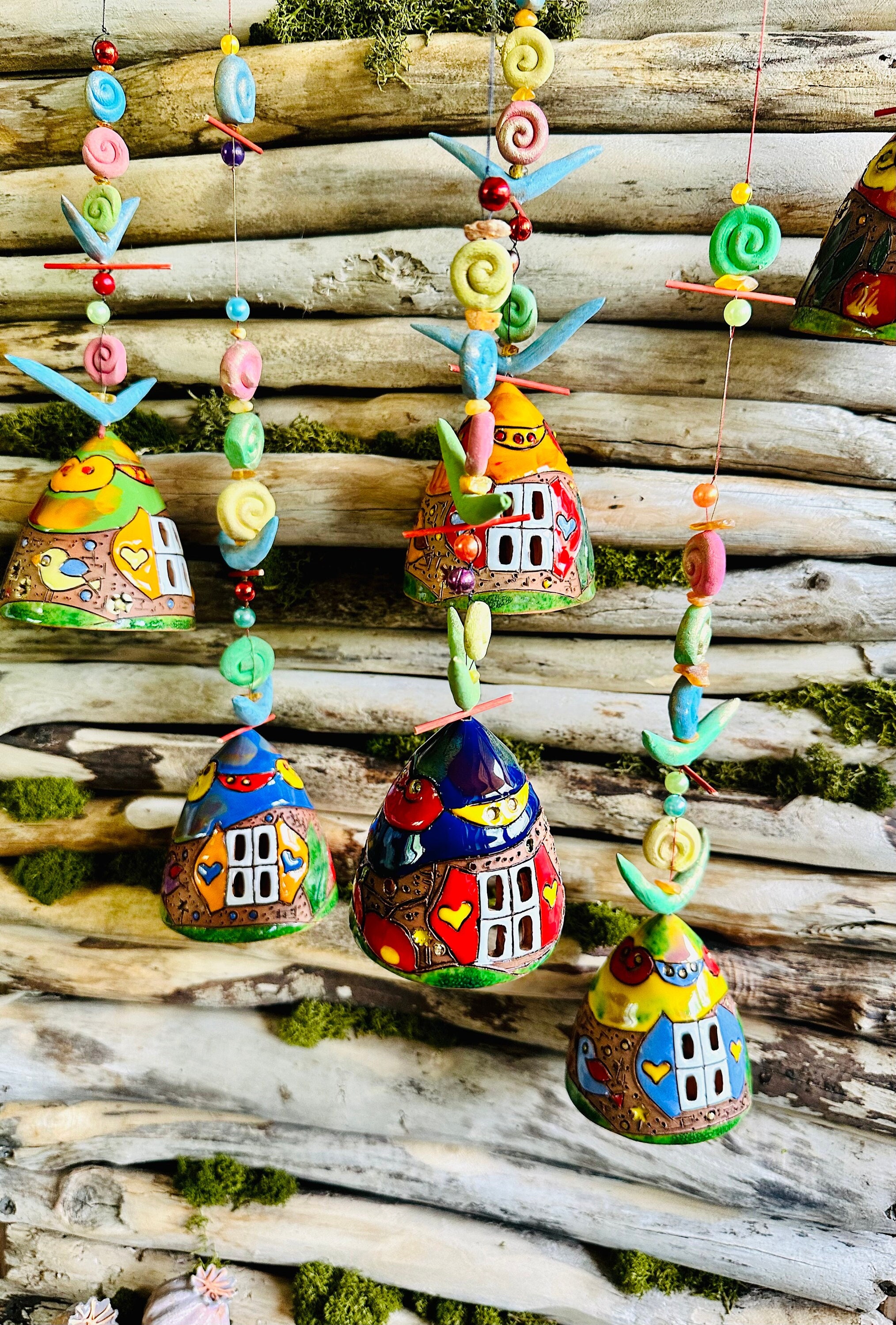 House Motives Ceramic Hanging Bells . Room and Garden Decor