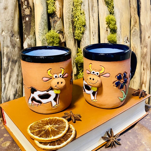 Kuh Keramiktasse, handgemachte Steinzeugtasse, Kaffeetasse, Keramiktasse, einzigartige Tasse, Tierbecher, Einweihungsgeschenk, Keramik Teetasse, Geschenkidee