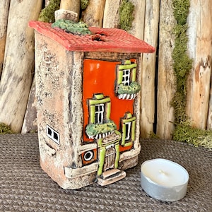 Tealight Candle Holder  .Original Handmade Ceramic House .Essential oil Diffusor  decor .Handmade.Ceramic house candle holder.Handmade.Clay