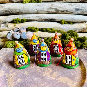 Handmade pottery miniature lighthouse bells.Home decorations, hanging ceramic.Room and Garden Decor.Handmade.Bells Ornaments.Home decor gift