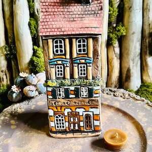 Tealight Candle Holder  .Original Handmade Ceramic House .Essential oil Diffusor  decor .Handmade.Ceramic house candle holder.Handmade.Clay