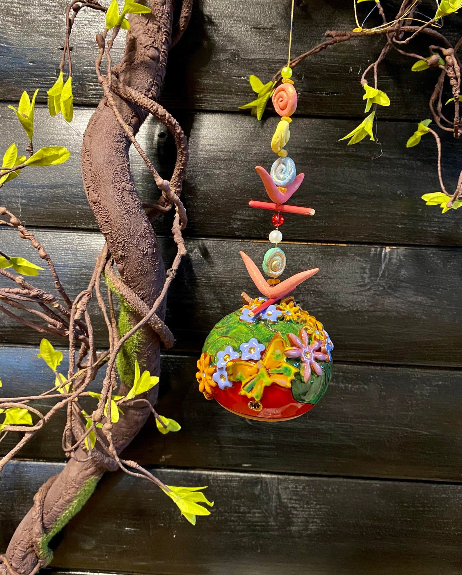 Handmade Ceramic Hanging Bells With Flowers.room and Garden Etsy