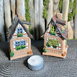 Tealight Candle Holder  .Original Handmade Ceramic House .Essential oil Diffusor  decor .Handmade.Ceramic house candle holder.Handmade.Clay