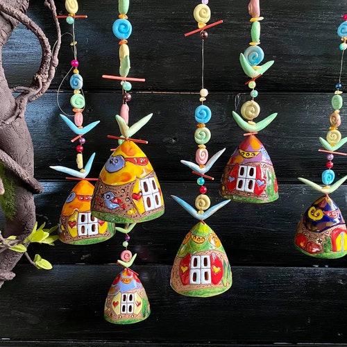 Ceramic House Hanging Bells . Room and Garden Etsy