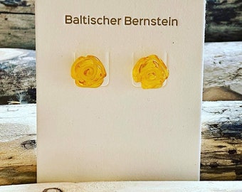Baltic amber rose stud earrings,sterling silver 925,10 mm amber rose stud earring,amber flower stud earring,amber stud earring,originalgifts