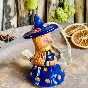 Handmade Ceramic Flying Witch with a Broom Wind Chime .Home Decoration.Ceramic hanging .Witchcraft birthday Gift .Funny bells ornaments,Art