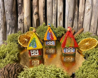 Clay fine craft ,hanging house ceramic.Handmade pottery miniature lighthouse bells.Home  and Garden Decor.Bells Ornaments.Home decor gift