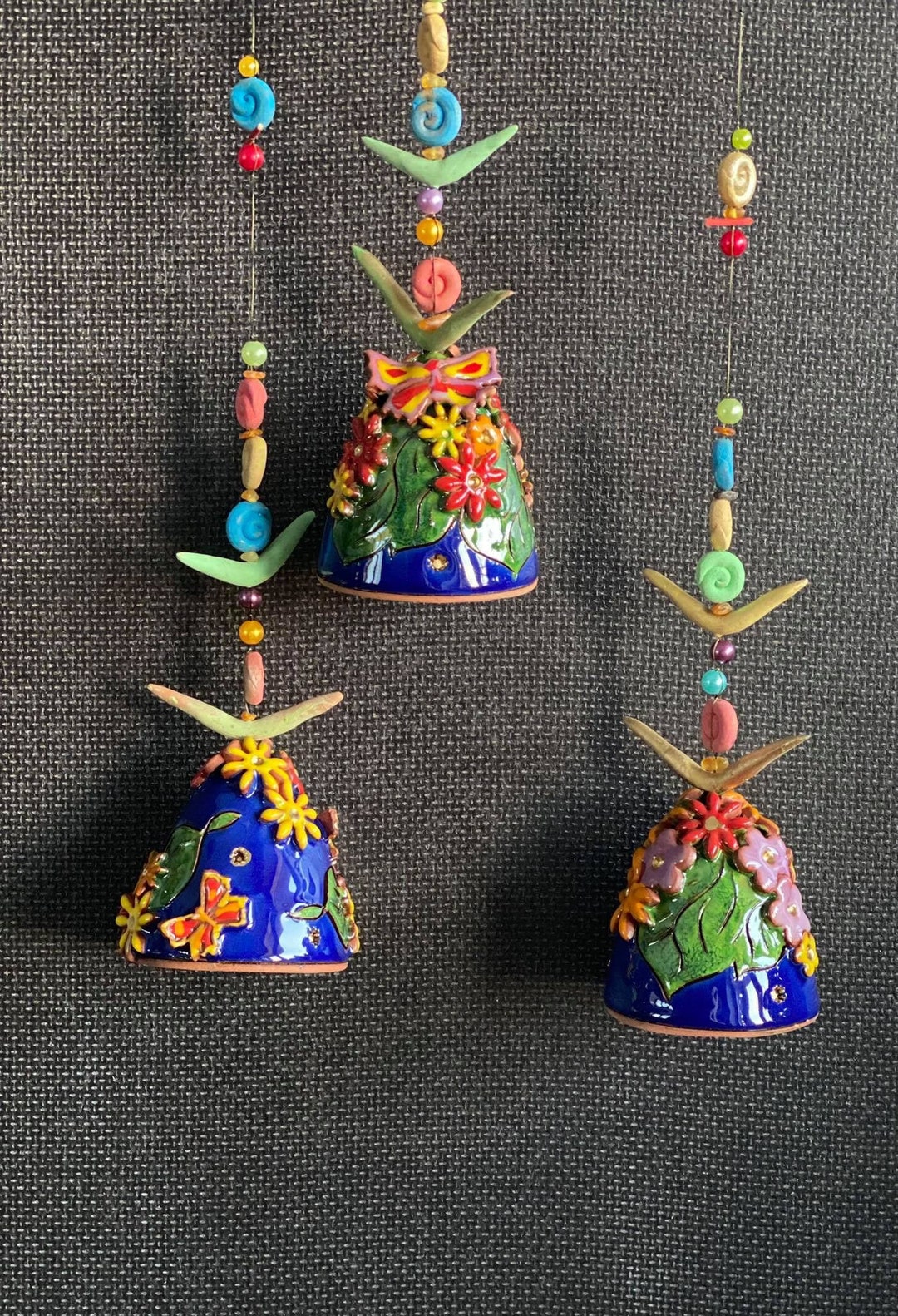 Garden Decor Ceramic Hanging Bells With 3D Flowers.room Etsy