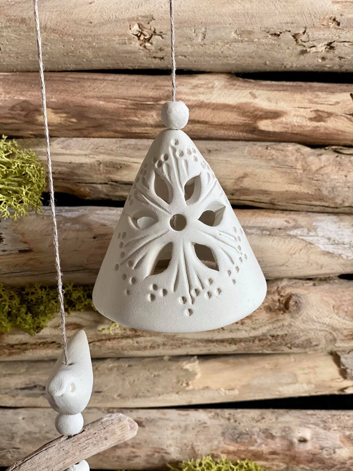 Unique Handmade Ceramic bells of white clay. Room and Garden Etsy