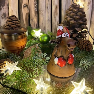 Christmas Rudolf ceramic bells. Room and Garden Decoration.Handmade.Christmas tree  bells Ornament.Bells chime.Ceramic bells hanging
