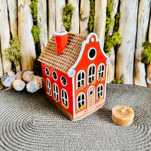 Tealight Candle Holder  .Original Handmade Ceramic House .Essential oil Diffusor  decor .Handmade.Ceramic house candle holder.Handmade.Clay
