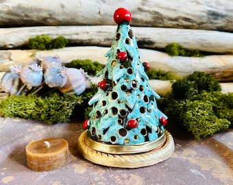 Portavelas de cerámica hecho a mano con forma de árbol de Navidad: Decoración del hogar
