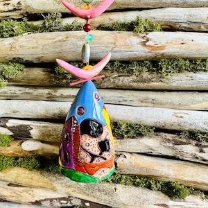 Ceramic hanging bells house motives. Room and Garden Decor.Handmade.Unique windchime bells ceramic windchime | wall hanging bells .Gifts