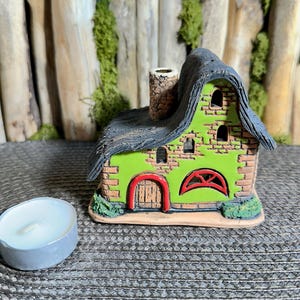 Tealight Candle Holder  .Original Handmade Ceramic House .Essential oil Diffusor  decor .Handmade.Ceramic house candle holder.Handmade.Clay