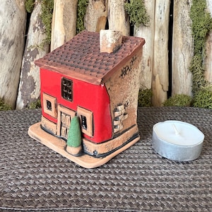 Tealight Candle Holder  .Original Handmade Ceramic House .Essential oil Diffusor  decor .Handmade.Ceramic house candle holder.Handmade.Clay