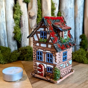 Tealight Candle Holder  .Original Handmade Ceramic House .Essential oil Diffusor  decor .Handmade.Ceramic house candle holder.Handmade.Clay