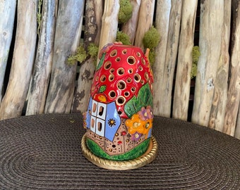 CndleHolders Ceramic handcrafted Fairy house. Handmade Ceramic Tealight CandleHolders.Home,table Decor.Original unique gift.Clay- fine craft