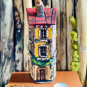 Tealight Candle Holder  .Original Handmade Ceramic House .Essential oil Diffusor  decor .Handmade.Ceramic house candle holder.Handmade.Clay