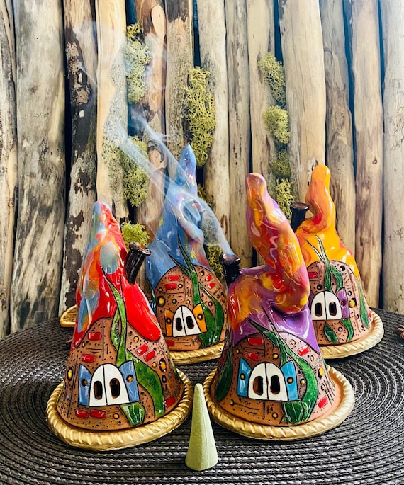 Ceramic Handmade House Incense Holder.clay Incense Cone Burner